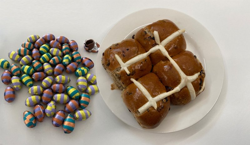 Easter eggs and hot cross buns